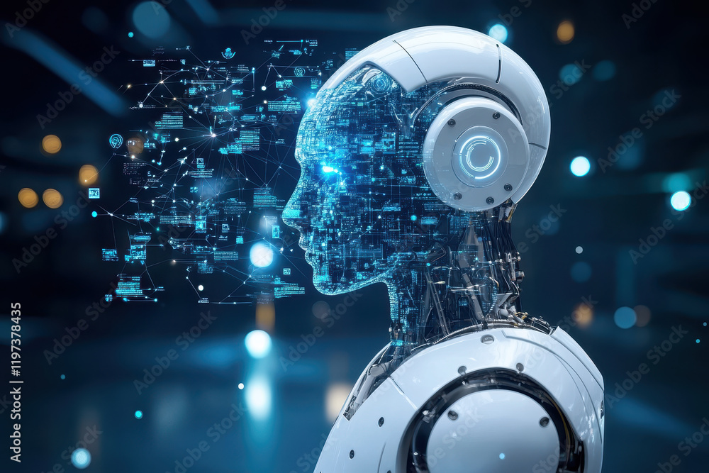 Poster digital representation of ai influence on global communication and technology