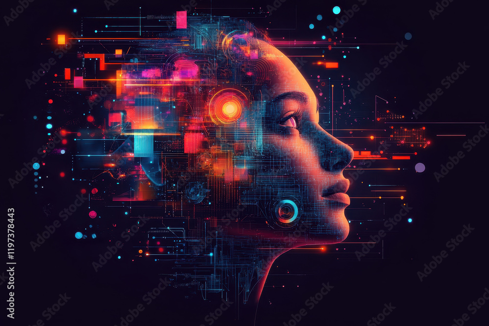 Aufkleber digital representation of machine learning processes with vibrant colors and technology