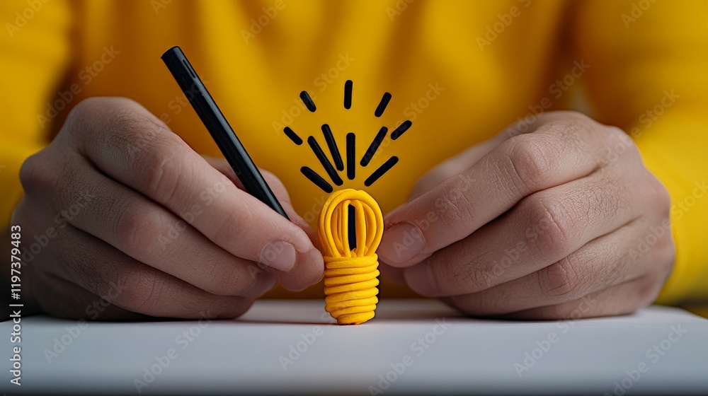 Poster the lightbulb moment: hands delicately craft a lightbulb from a yellow material, representing the sp