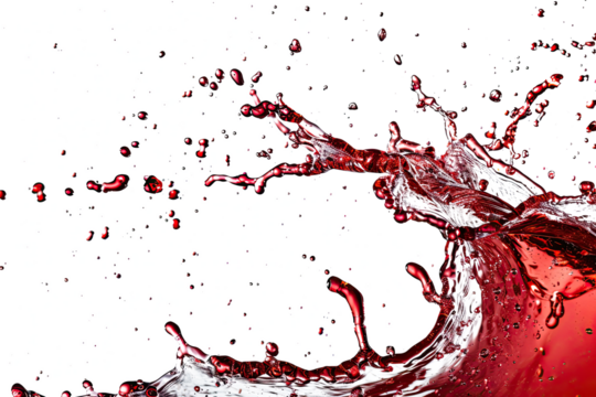 red wine splash liquid flows and splashes on a transparent background