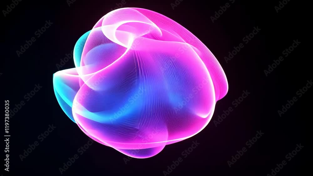 Poster vibrant abstract 3d rendering of swirling neon lights in pink and blue hues creating dynamic and fut