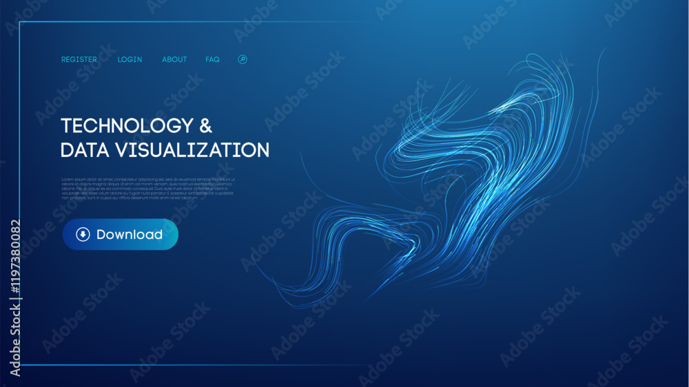 Poster abstract glowing blue lines illustrating technology and data visualization concepts