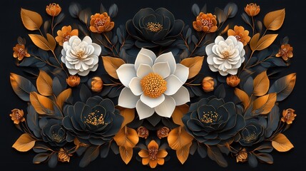 Vibrant Collection of Colorful Flowers in Full Bloom Against a Dark Black Background Highlighting the Intricate Details and Textures of Nature's Beauty