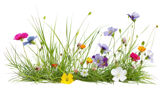 PNG Colorful wildflowers in green grass