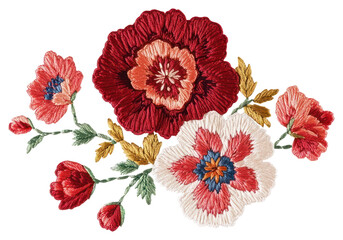 PNG Embroidery retro flowers pattern handcrafted decorative.