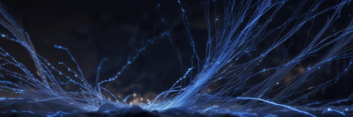 An array of illuminated blue fibers create a dreamy and captivating ambiance, light, technology, ambiance