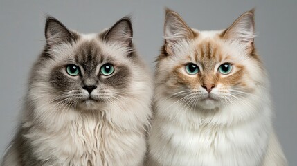 Two Adorable Cats Sitting Close Together in a Cozy Indoor Setting with Soft Lighting and Warm Tones Creating a Comfortable and Charming Atmosphere