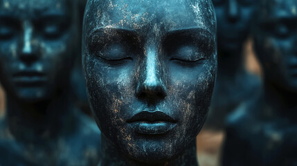 3D rendering of an old statue of a woman with eyes closed
