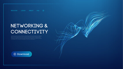 Networking and connectivity concept with flowing abstract lines. Big data blue technology background.
