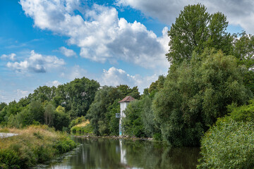 Fototapeta premium Renaturalized branch of the Nidda in Frankfurt, Hesse, Germany