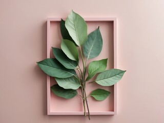 Fresh Green Leaves Framed on Soft Pink Background for Nature Inspired Design