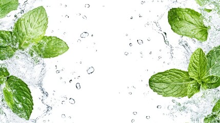Refreshing Mint Leaves in Sparkling Water: A Close-Up Photography
