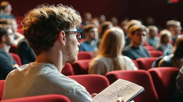 Aspiring Screenwriter Taking Notes at Film Festival Audience