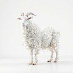 Fototapeta premium A beautiful white goat standing majestically in a studio setting with a clean white background, animal, nature, high quality, elegant