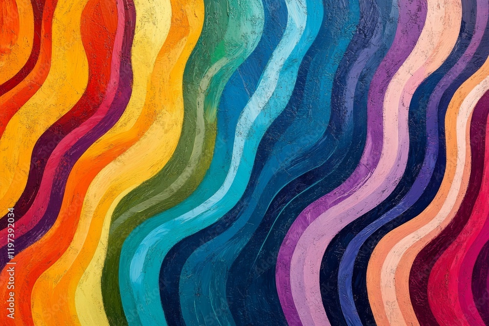 Poster colorful wavy patterns create a vibrant artwork displayed in a modern setting