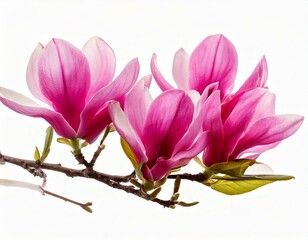Obraz premium Beautiful pink spring magnolia flowers on a tree branch isolated on
