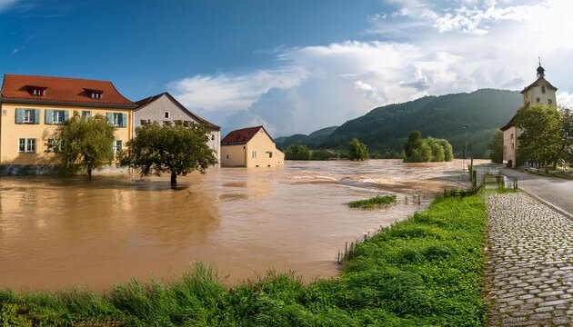 kallmuenz with flooding on the naab river in bavaria