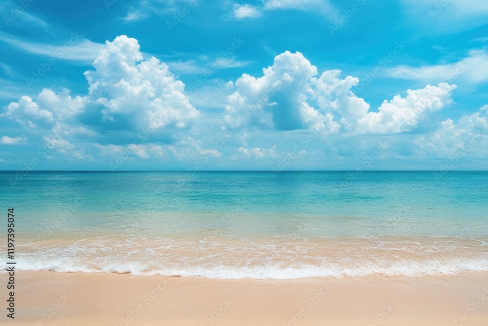 Poster vibrant coastal view with clear skies and serene waters ideal for creative text placement. generativ