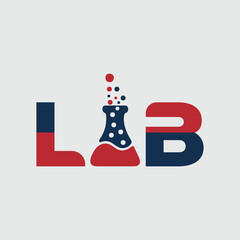 Lab word logo concept with science symbols.