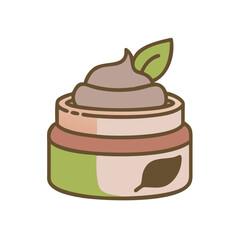 Skin Cream Icon in jar with a leaf on a white background
