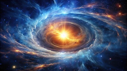 Fototapeta premium A dramatic image of a star surrounded by a swirling vortex of gas and dust in space, explosion, space, nebula, galaxy, vortex