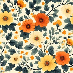 Seamless vintage floral pattern with baroque-style ornaments and elegant symmetry, ideal for fabric prints, upholstery, or luxury home decor.