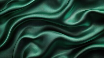 Obraz premium Close-up of dark green silk fabric with elegant, flowing waves and folds.
