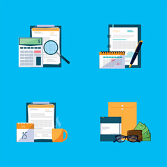 Vector image of accounting documents on a blue background