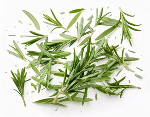 Obraz premium Falling rosemary leaves Isolated on White Background