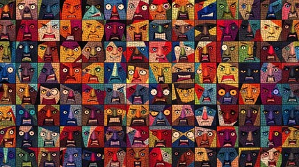 Abstract mosaic of diverse face with expressive features