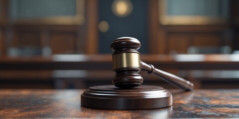 Premium Quality Visual of Wooden Gavel on Table in Courtroom or Office