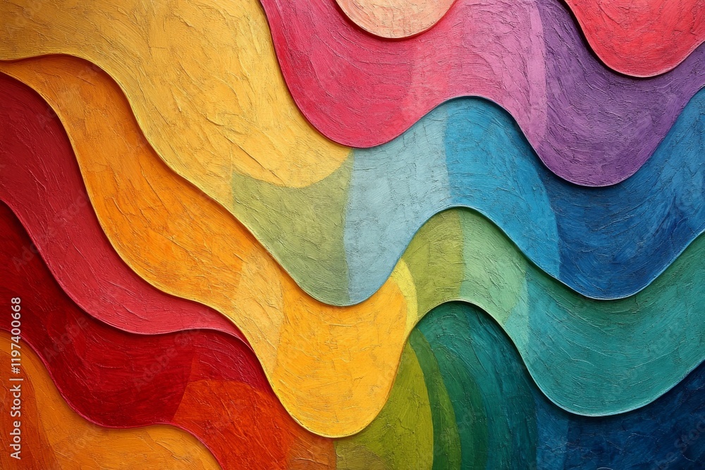 Poster colorful wavy patterns create a vibrant artwork displayed in a modern setting
