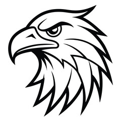 A sleek line art design of an eagle head, featuring bold, sweeping lines and sharp details to emphasize the eagle's powerful beak, piercing eyes, and majestic profile.