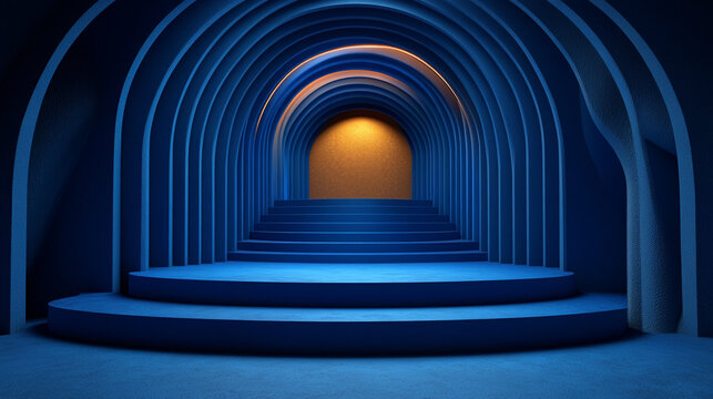 blue Empty Podium  Stage for Exclusive Presentation