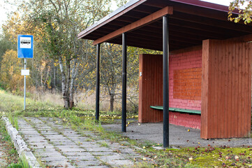 Empty bus stop in the Latvian countryside in the Latgale region