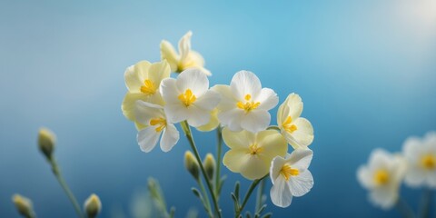 flowers primroses on a beautiful blue background macro