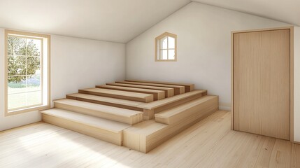 Modern Wooden Step Seating Minimalist Room Design