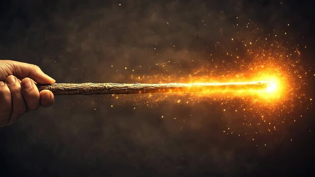 Magical wand casting bright sparks with glowing light in a dark atmosphere for fantasy and magic themes