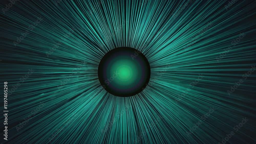 Poster vibrant modern abstract design with radial lines in teal and black, creating depth and movement, ide