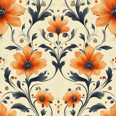 Seamless vintage floral pattern with baroque-style ornaments and elegant symmetry, ideal for fabric prints, upholstery, or luxury home decor.