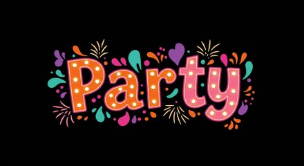 Party colorful marquee-style letters with decorative splashes design