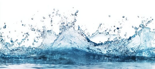 A vibrant splash of blue water beautifully contrasted on a white background
