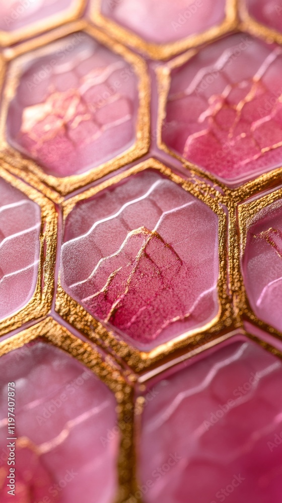 Poster close up view of vibrant pink hexagonal structures with detailed textures under natural light