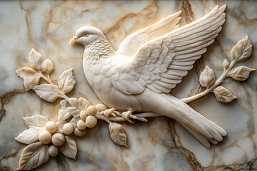white dove engraved on a marble plaque.