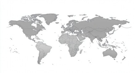 A gray and white map of the entire world set against a white background