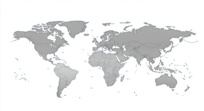 A gray and white map of the entire world set against a white background