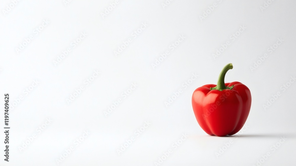 Poster isolated on white background a single vibrant red bell pepper with a glossy surface and green stem s
