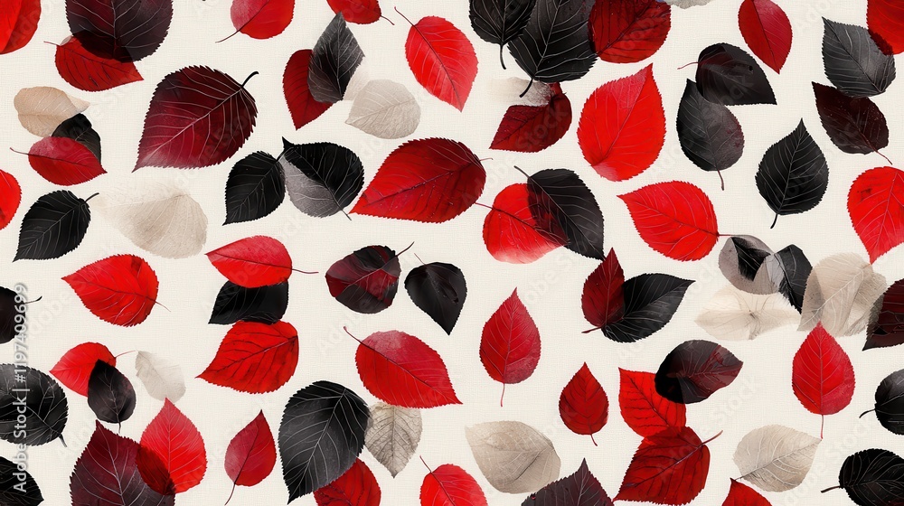 Poster minimalist design featuring desaturated leaves and petals in a unique pattern