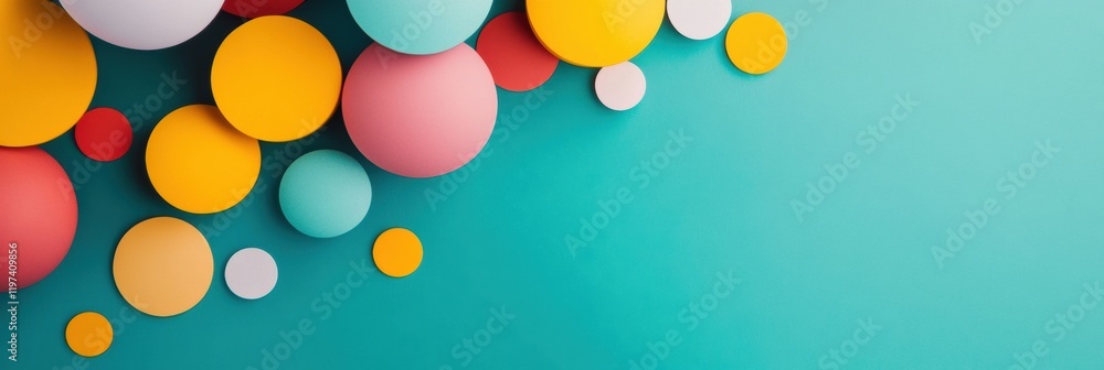 Leinwandbilder colorful circular shapes arranged on a turquoise background providing ample copy space for text and 