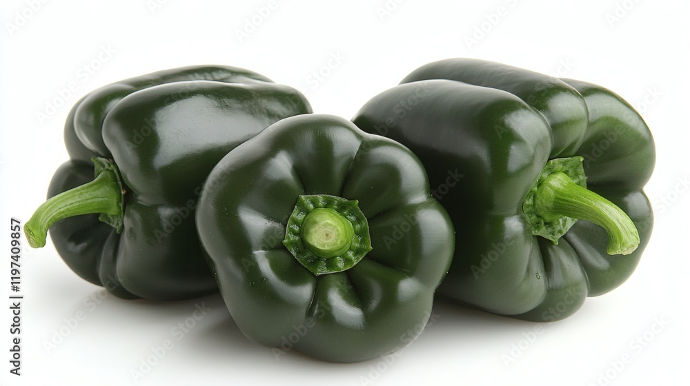 Aufkleber isolated on white background a single vibrant red bell pepper with a glossy surface and green stem s